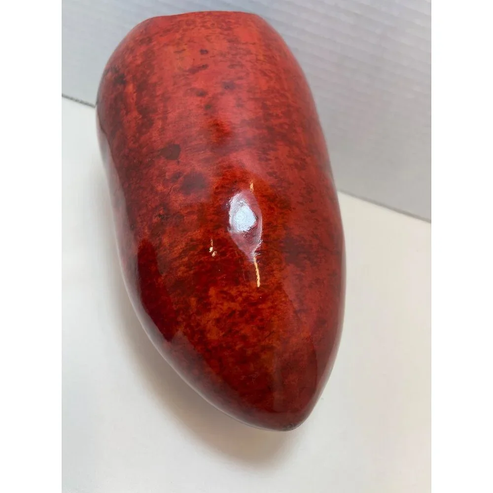 Handcrafted Large Gourd Abstract Chili Pepper Red &‎ Orange With Removable Lid